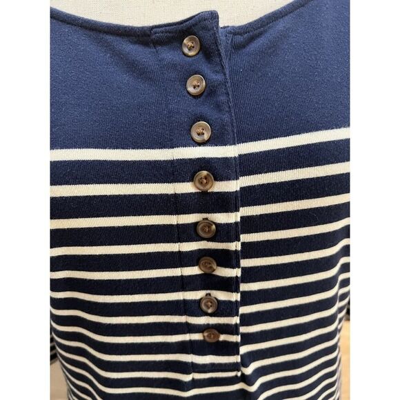 Navy Blue/White Striped Knee Length Dress with Pockets - Nautical Cotton Large - Picture 6 of 11